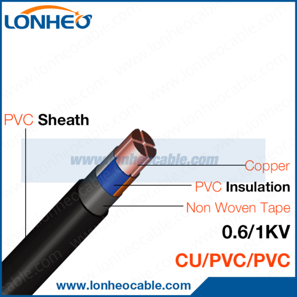 CU Copper Conductor PVC Insulated PVC Jacketed Low Volgate Power Cable 0.6 1KV